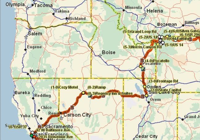 Map Of Yellowstone Park. Home through Yellowstone to